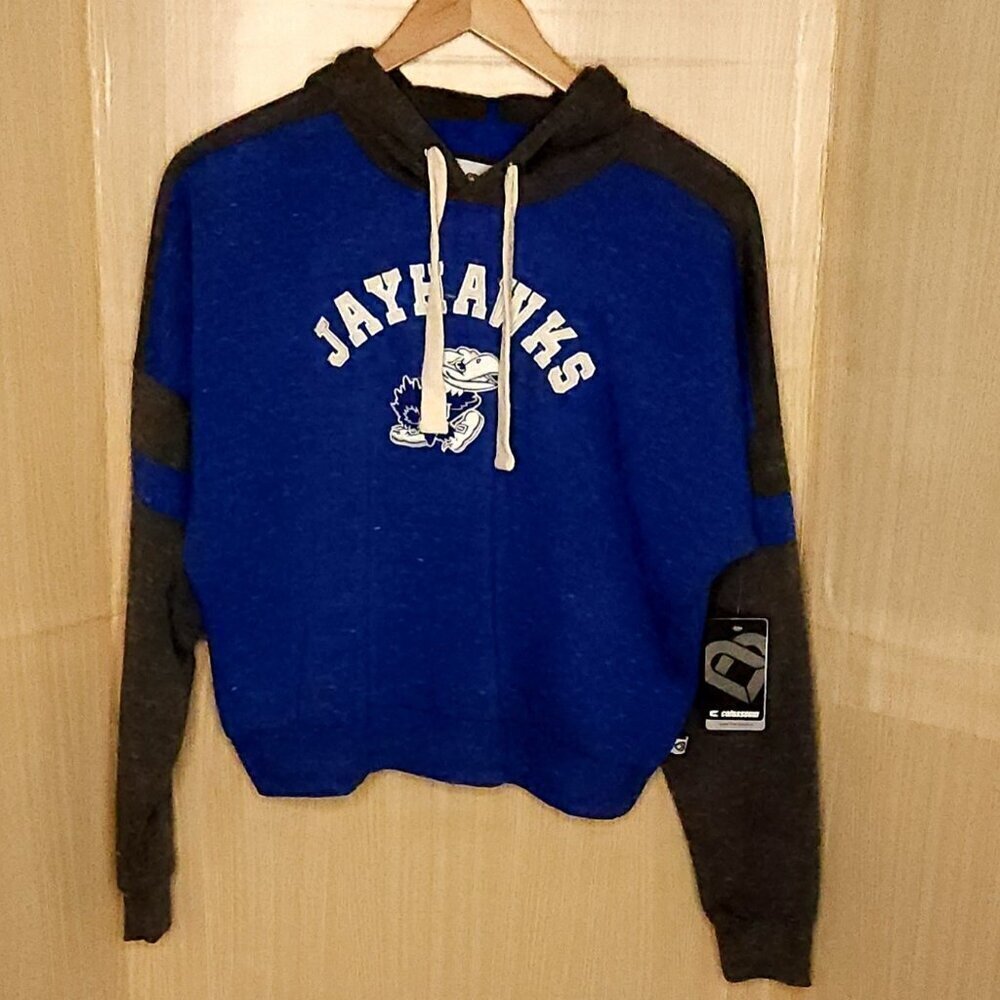 Colosseum New University Of Kansas Blue Grey Heathered Cropped Sweatshirt